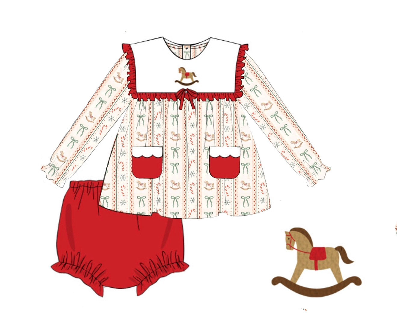 PO92 French Knot Rocking Horses Bloomer Set