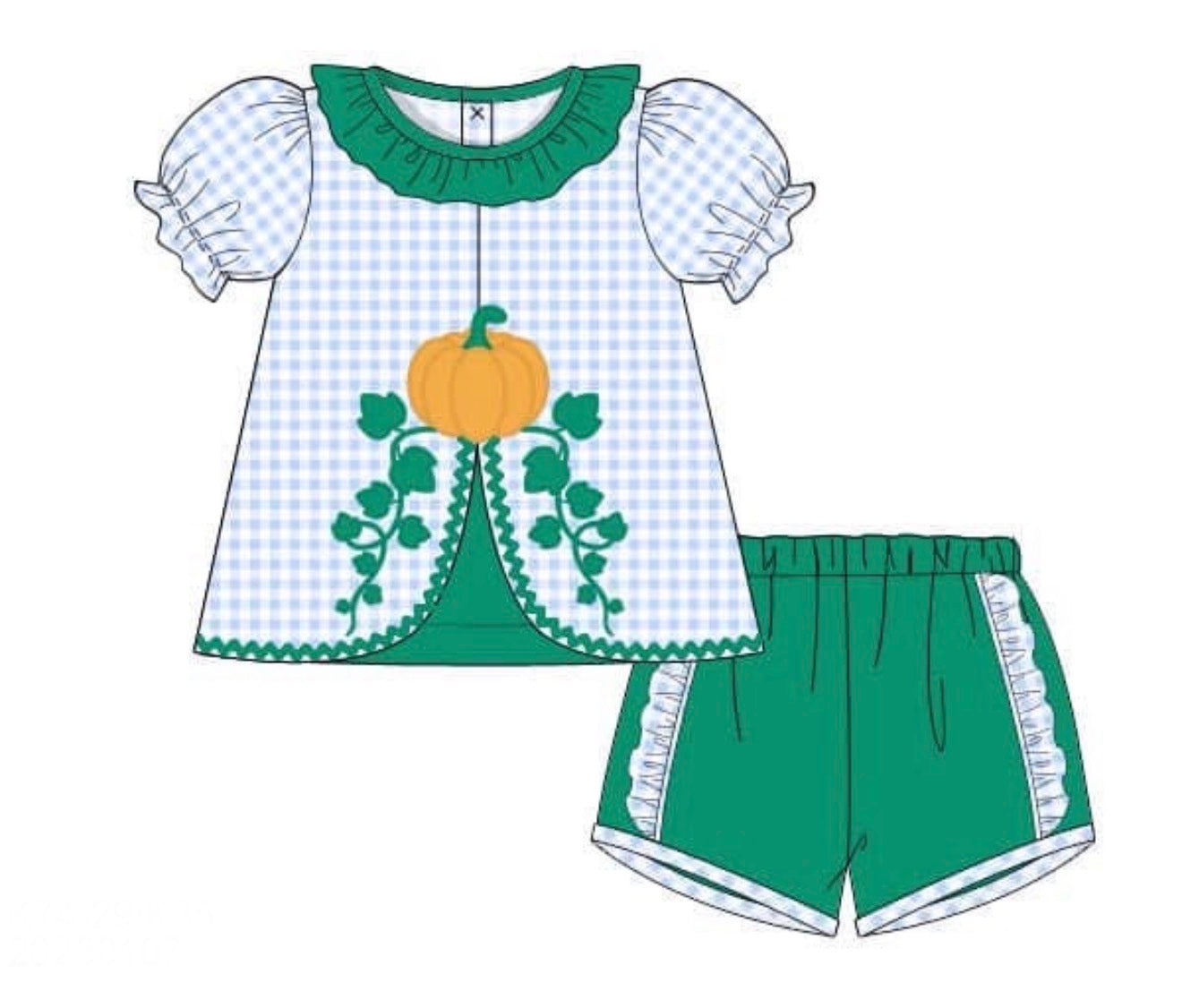 PO89 Appliqué Pumpkins Girl Short Set