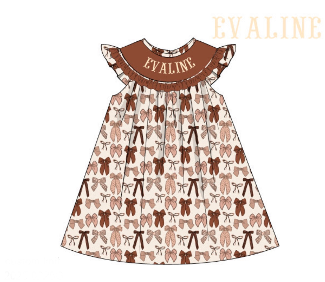 PO89 Brown Bows & Things That Go Name Smocks Dress