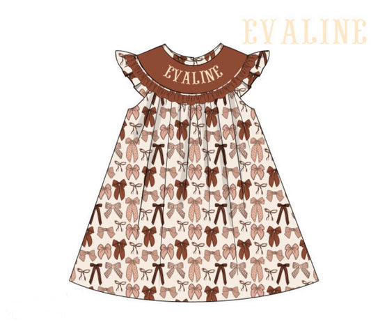PO89 Brown Bows & Things That Go Name Smocks Dress