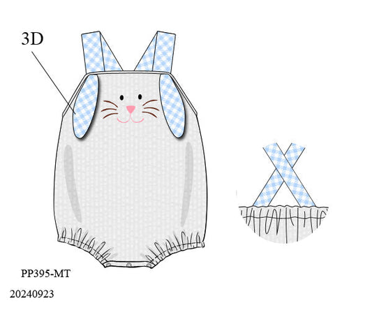 14-Boys Floppy Bunny Ear Seersucker Bubble-PREORDER 134 LATE FEBRUARY 2025