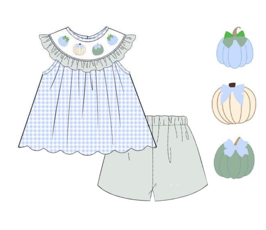 PO89 Gingham Pumpkins Girl Short Set