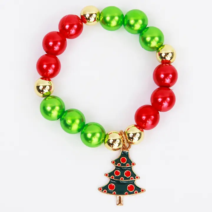 Christmas Tree Charm Beaded Bracelet - IN STOCK