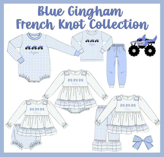 BLUE GINGHAM FRENCH KNOT COLLECTION - ETA JAN