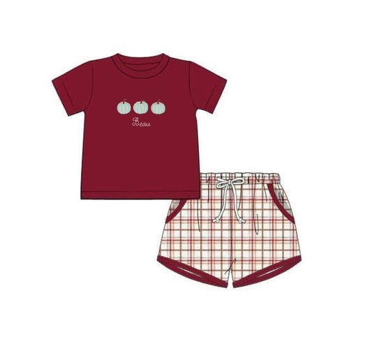 PO89 Burgundy Pumpkins Boy Short Set