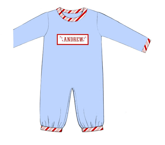 PO92 Candy Cane Name Smocks Boy Romper