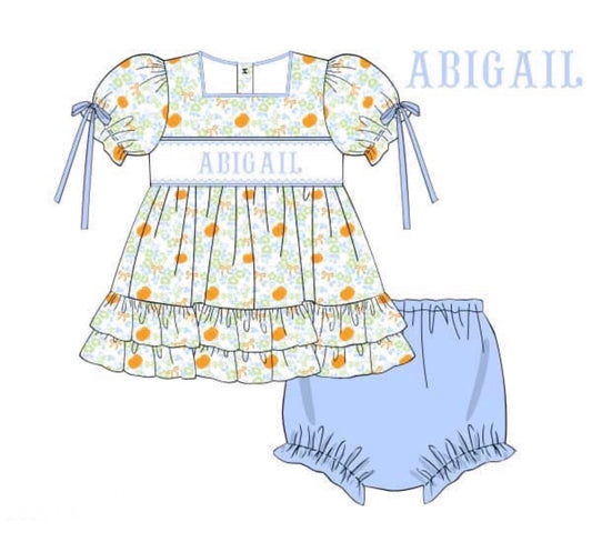 PO89 Pumpkin Name Smocks Bloomer Set