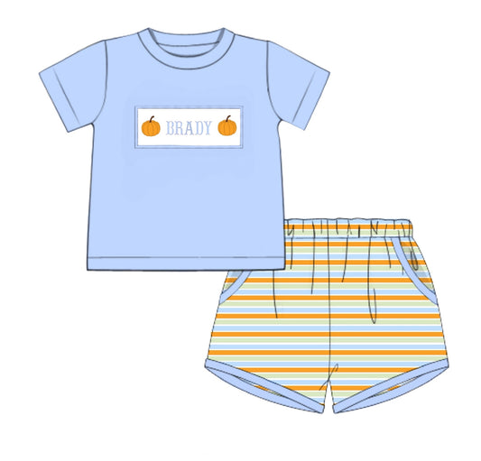 PO89 Pumpkin Name Smocks Boy Short Set
