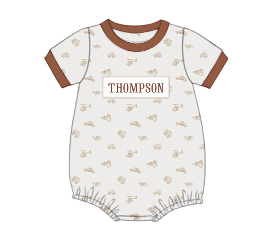 PO89 Brown Bows & Things That Go Name Smocks Boy Bubble