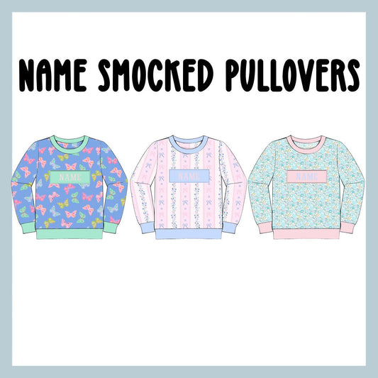 GIRLS  NAME SMOCKED PULLOVERS.