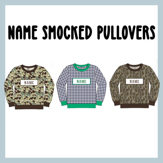 BOYS NAME SMOCKED PULLOVERS.