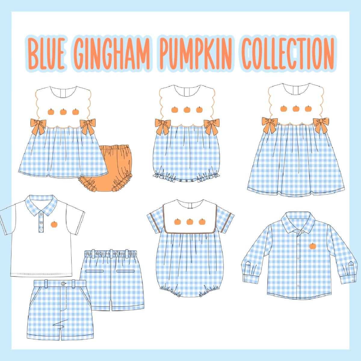 BLUE GINGHAM PUMPKIN COLLECTION - ETA AUGUST